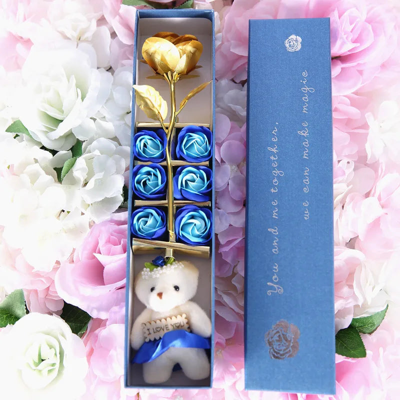 Le Coffret Premium "Déclaration Totale" - Rose d'Or, Fleurs & Ourson