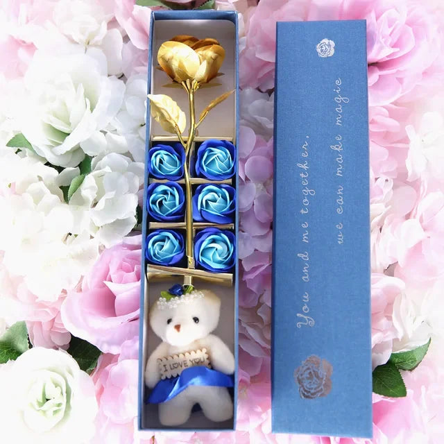 Le Coffret Premium "Déclaration Totale" - Rose d'Or, Fleurs & Ourson