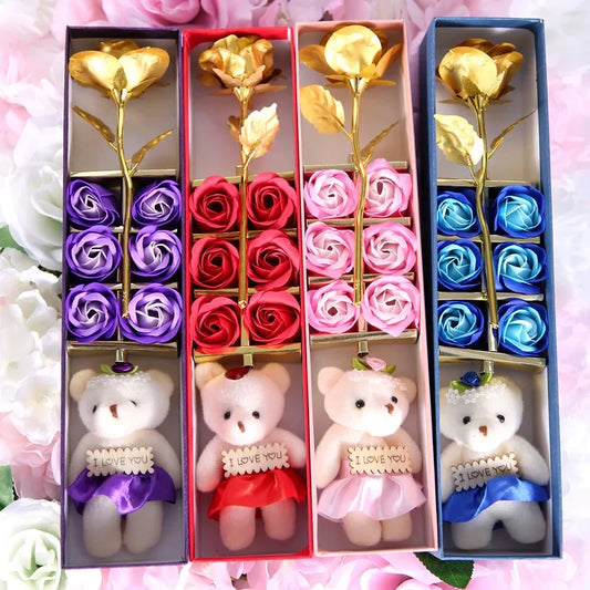 Le Coffret Premium "Déclaration Totale" - Rose d'Or, Fleurs & Ourson