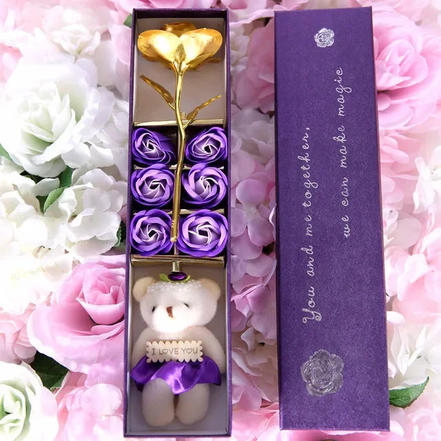 Le Coffret Premium "Déclaration Totale" - Rose d'Or, Fleurs & Ourson