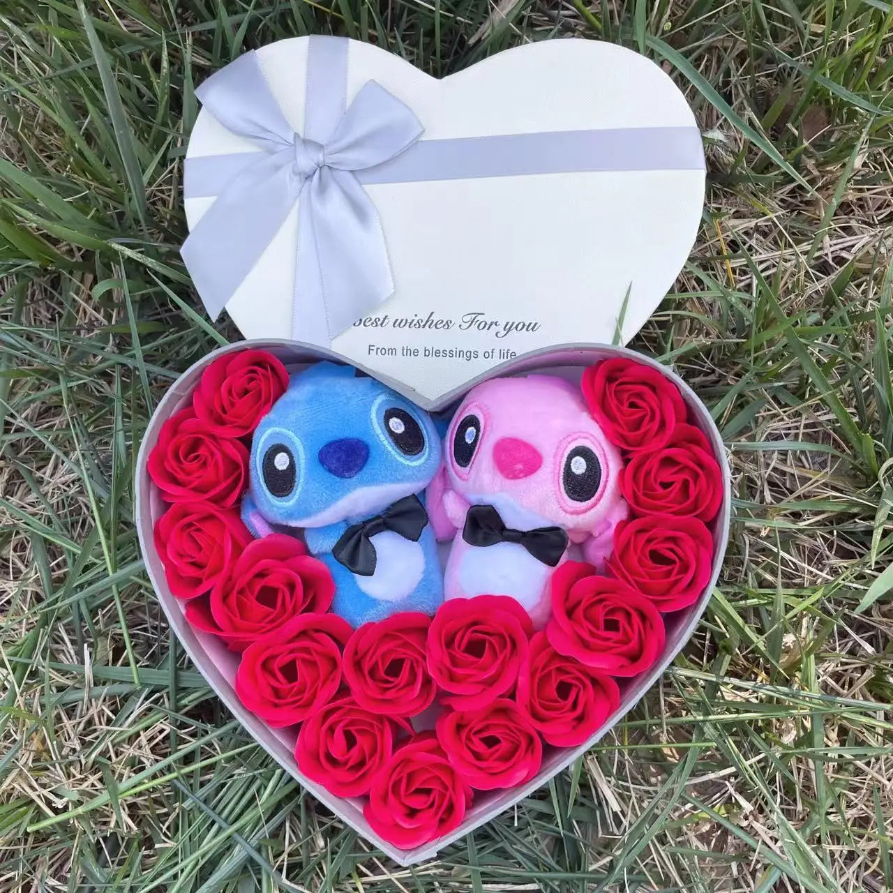 Le Coffret Cœur "Duo Stitch & Angel" - Amour Fou Roses