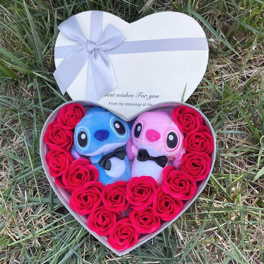 Le Coffret Cœur "Duo Stitch & Angel" - Amour Fou Roses