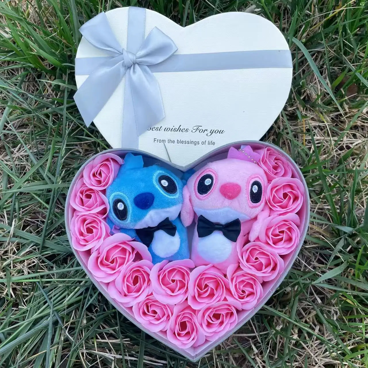 Le Coffret Cœur "Duo Stitch & Angel" - Amour Fou Roses