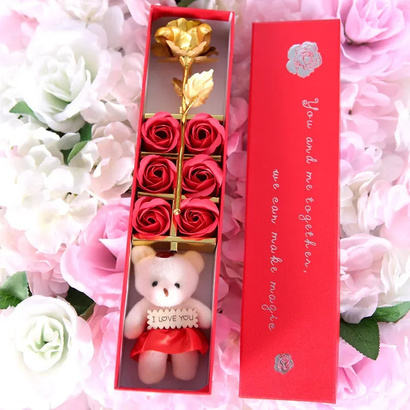 Le Coffret Premium "Déclaration Totale" - Rose d'Or, Fleurs & Ourson